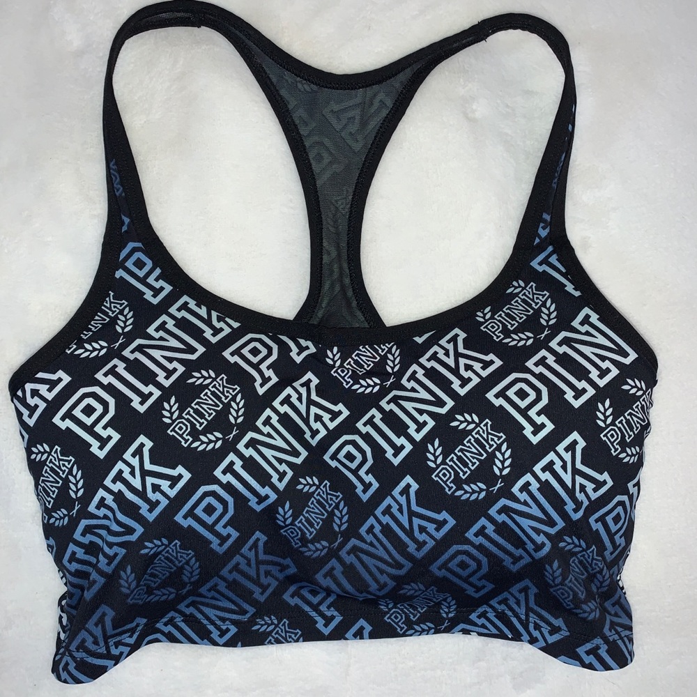 VICTORIAS SECRET PINK BLACK AND BLUE SPORTS BRA